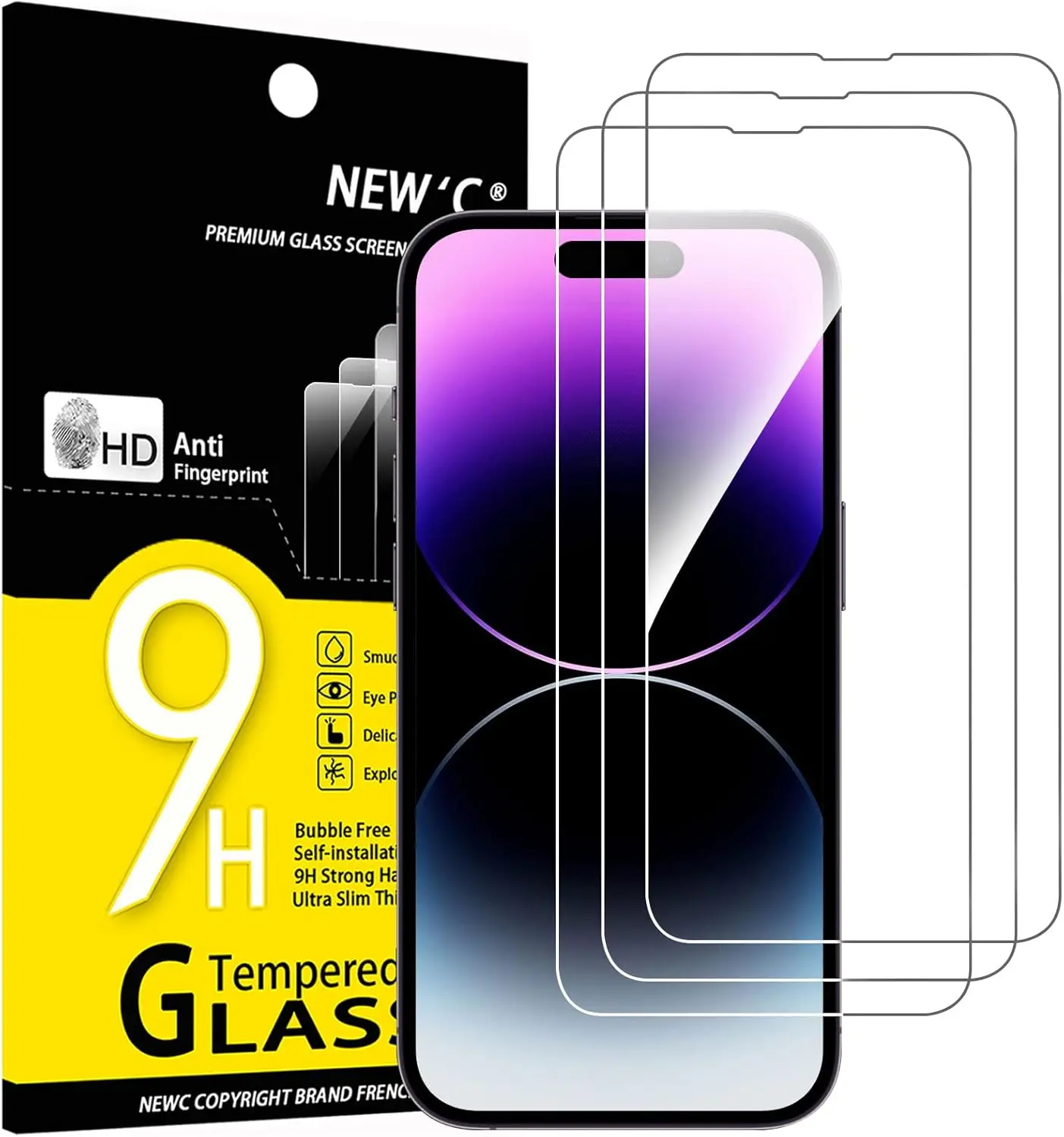 NEW'C 3 Pack Designed for iPhone 14 Pro Max (6,7") Screen Protector Tempered Glass,Case Friendly Scratch-proof, Bubble Free, Ultra Resistant