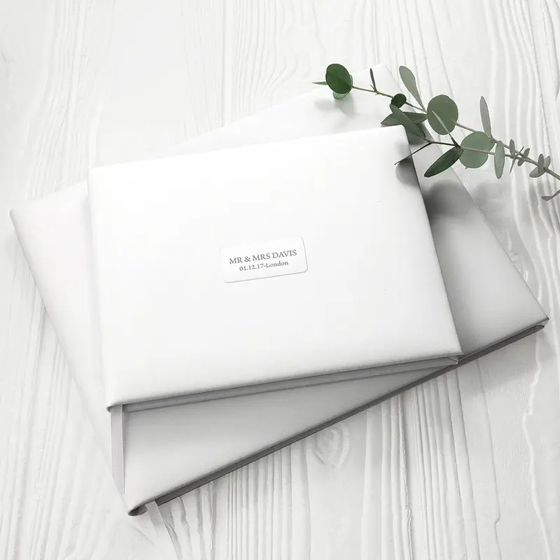 Personalised White Leather Wedding Guest Book 1