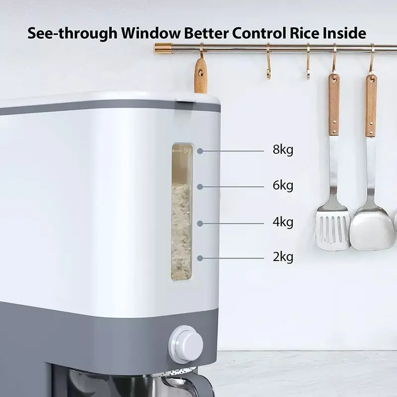 10KG Large Kitchen Rice Dispenser Container with Transparent Window and Easy Dispensing Design - Utensils 6