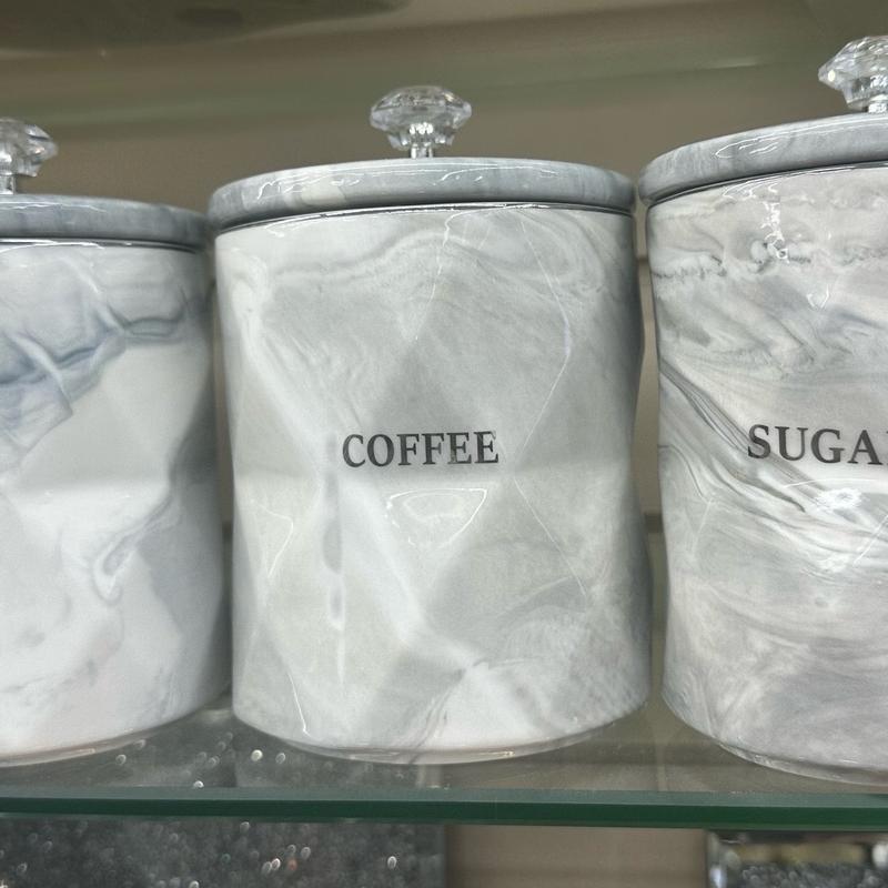 Marble Effect Tea Coffee Sugar Jars White Grey Gray Canister Pots Kitchen storage Air Tight Lid New Gift 1