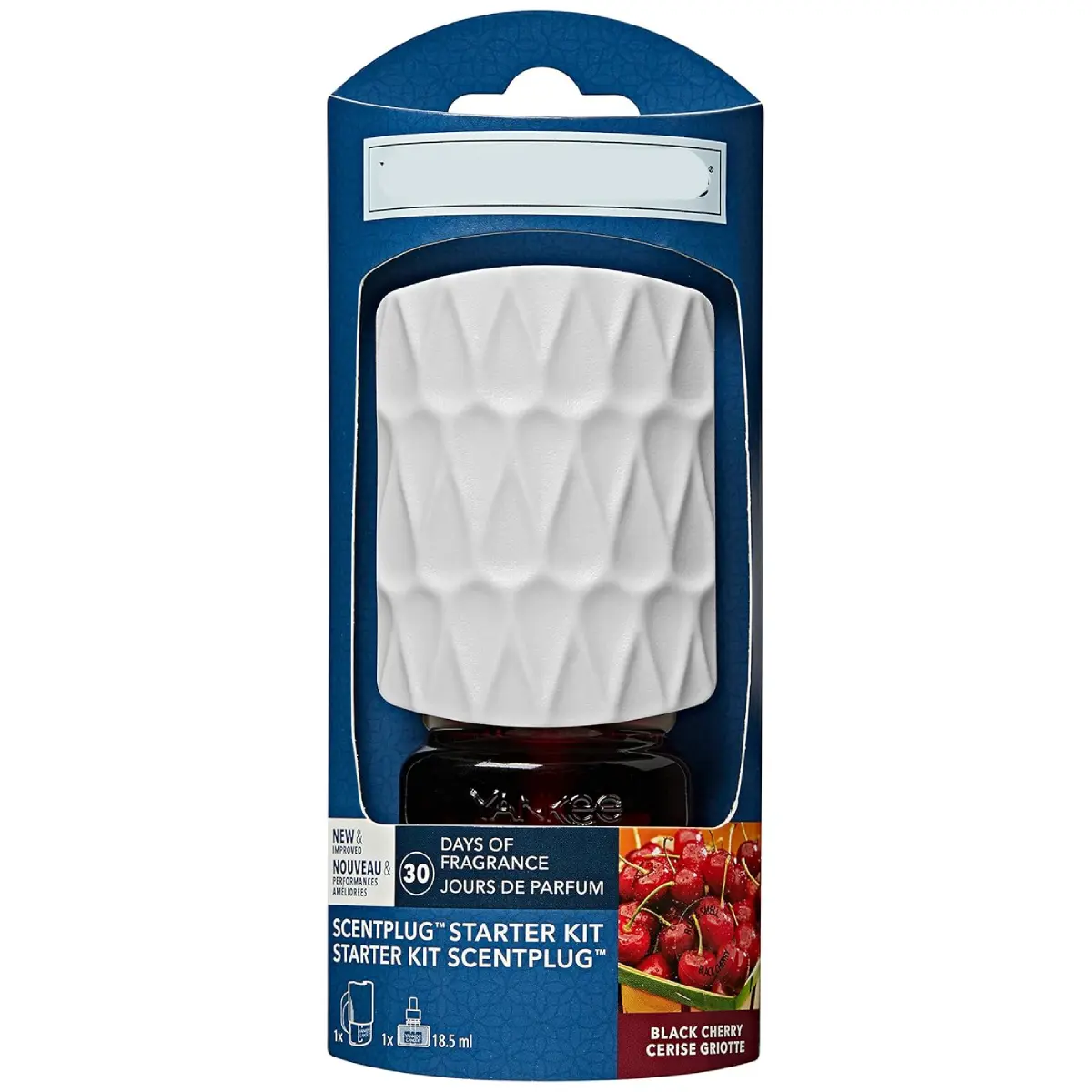 ScentPlug Starter Kit | Black Cherry Plug In Air Freshener | Up to 30 Days of Fragrance | White Organic Pattern | UK 3 pin plug Aroma Scented Perfume Multicolor