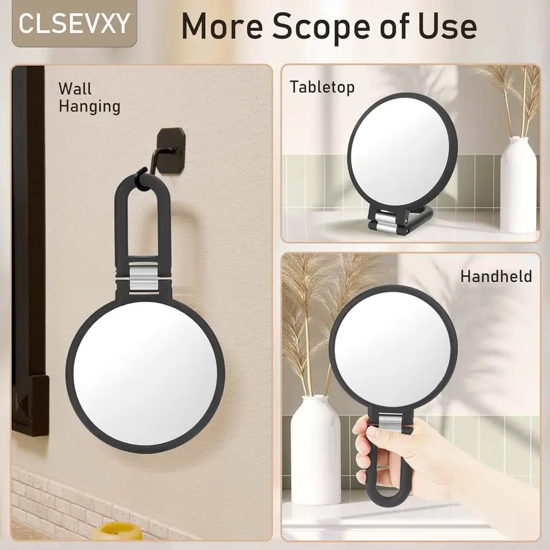 CLSEVXY Magnifying Handheld Mirror Double Sided, 1X 15X Magnification Mirror, Travel Folding Hand Held Mirror, 360°Rotation Pedestal Makeup Mirror Vanity Mirror 7