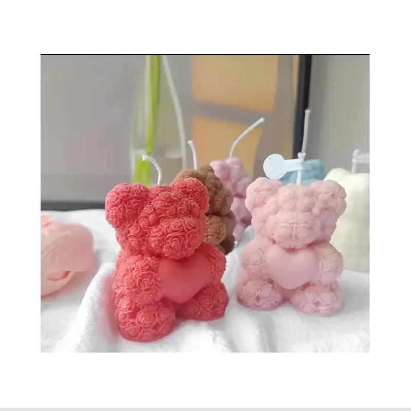 Small Heart Rose Bear Candle Decor 3