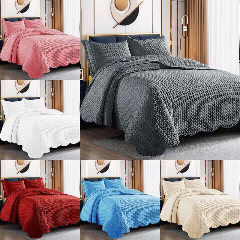 3 Piece Quilted Bedspread Bed Throw Single Double King Size Embossed Bedding Set 2