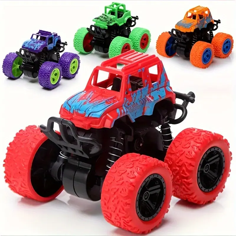Monster Truck Playset - Set of 4 Inertia-Driven Vehicles, 360° Stunt Rotation Off-Road Toys, Durable Impact-Resistant, Dual-Direction Friction Powered Trucks for Kids, Perfect for Birthday and Halloween Gifts - Suitable for Ages 3-6 Years 4