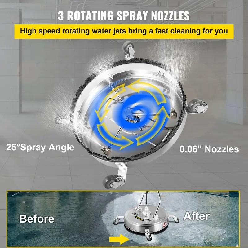 VEVOR  24 Inch Surface Cleaner Pressure Flat Surface Cleaning 4000 PSI Max Working Pressure Flat Surface Cleaner Stainless Steel Rotating Surface Cleaner with Wheels Power Washer Floor Scrubber 2