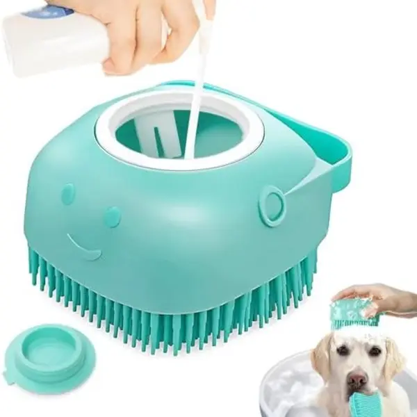 Pet Dog Bath Brush Gentle Soap Dispenser Massaging Bath Grooming Soft Silicone(Blue)