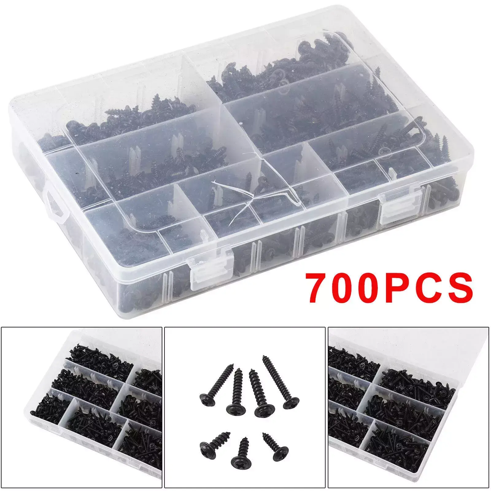 700PCS Black Self-Tapping Screws Assorted Kit – Pozi Pan Flange Head Tappers, 6g 8g 10g, Durable Steel Screws for Wood, Metal & Plastic, DIY & Professional Use, Rust-Resistant, Heavy-Duty Fasteners for Home & Industrial Projects