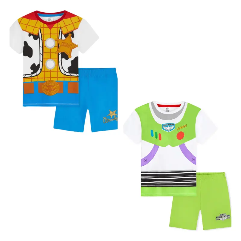 Disney Toy Story Short Pyjamas Pjs Woody Cowboy Sheriff Buzz Lightyear Ranger Nightwear Sleepwear Shortie Boys Character Two Piece Set Short Sleeve Top T-Shirt Shorts Toddler Childrens Kids Cute 4 5 6 Years 0