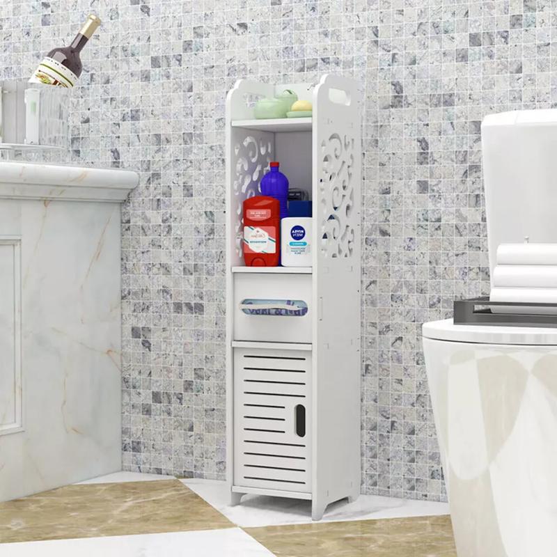 Waterproof Bathroom Storage Cabinet Free Standing Cabinet Organizer Unit White 2