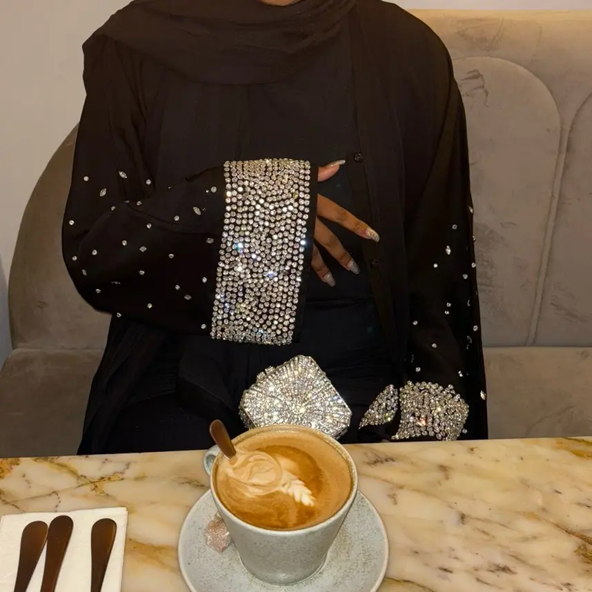 KHALEEJI PREMIUM ABAYA handmade work black abaya with silver embellishment queen