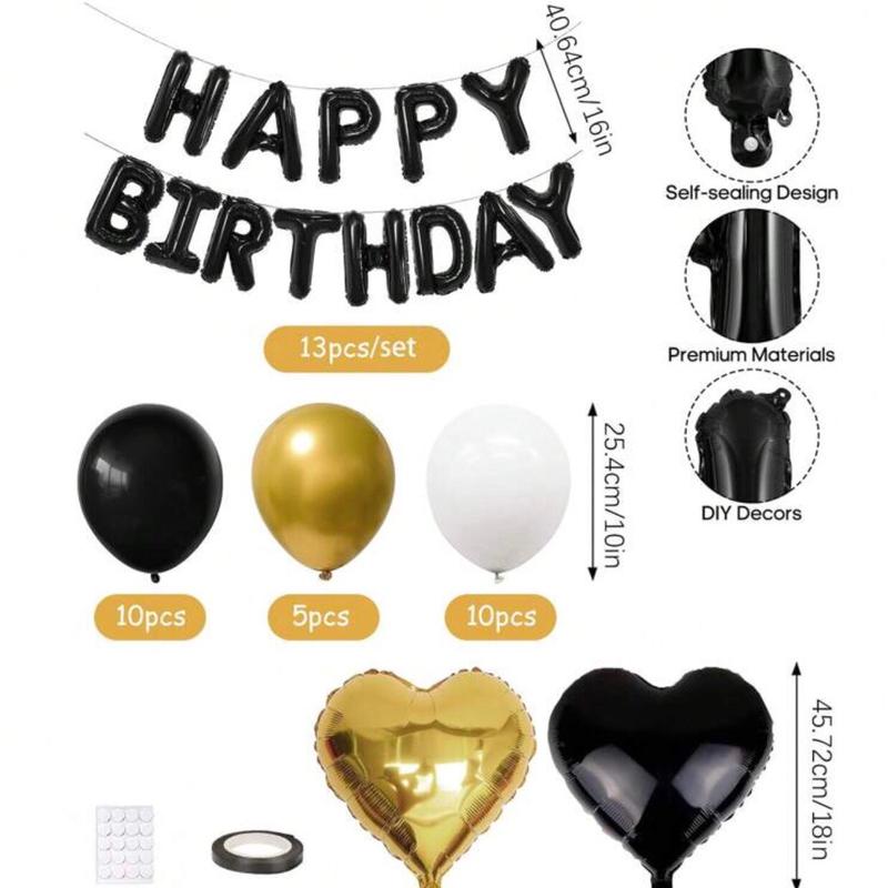 42pcs 16-Inch Black "Happy Birthday" Letter Foil Balloons Set, Including Black, Gold, White Latex Balloons And Heart-Shaped Foil Balloons, Happy Birthday English Letter Decoration, For Party Scene Decoration, Birthday Party, Home Party Background Supplies 3