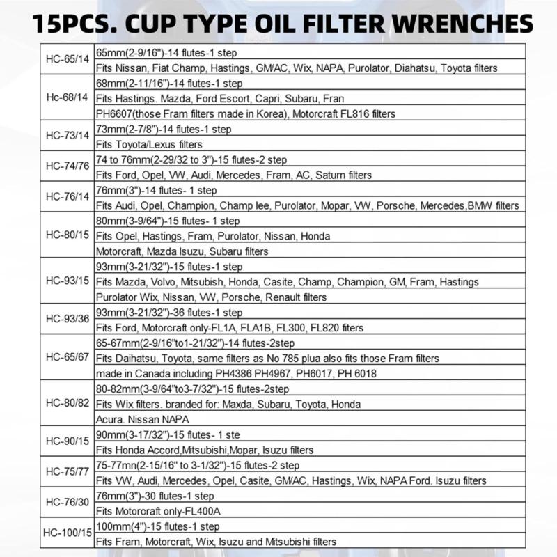 16x Oil Filter Wrench Set 1/2" to 3/8" Adaptor Cup Type Removal Tool Socket Kit 3