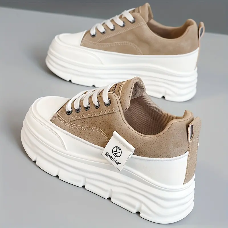 Elegant Women's Colorblock Sneakers - Breathable, Lightweight with Thick Platform Sole for All Seasons