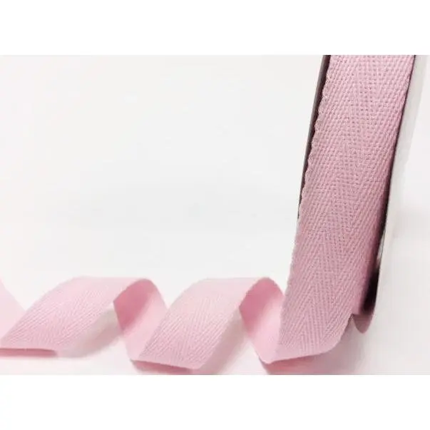 Cotton Herringbone Webbing - 25mm - Pale Pink