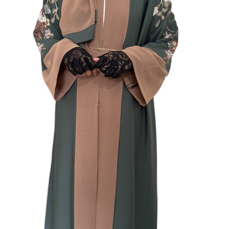 Sage Green Embroidery Abaya/Occasion Wear Modest Outfit /Muslim Abaya/Woman Fashion/Hijab styles/ Floral 2