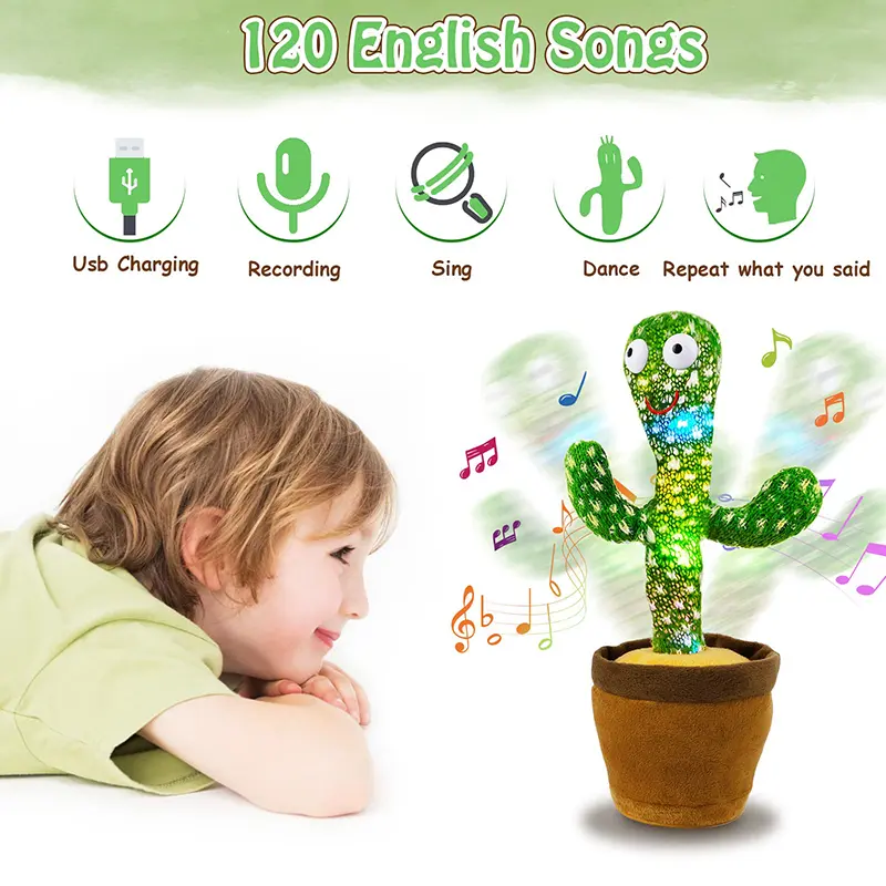 1pc-Premium Quality Dancing Talking Cactus Toys For Baby Boys And Girls, Fastest Delivery Singing Mimicking Recording Repeating What You Say Sunny Cactus Up Plus Halloween , christmas, party , free deliver 1