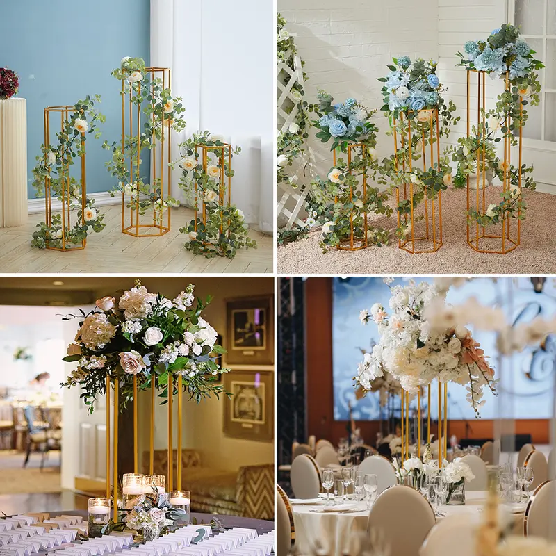 Livingnadhome 3Pcs Gold Metal Wedding Flower Stand Set Decor Vase Ornaments 8