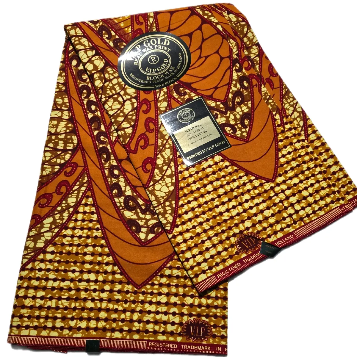 VIP Gold 100% Cotton Wax Print Material, 6 yards or 5.4  x 1.2m.  This fabrics Suitable for making dress, bubu, skirts etc for all occassions.