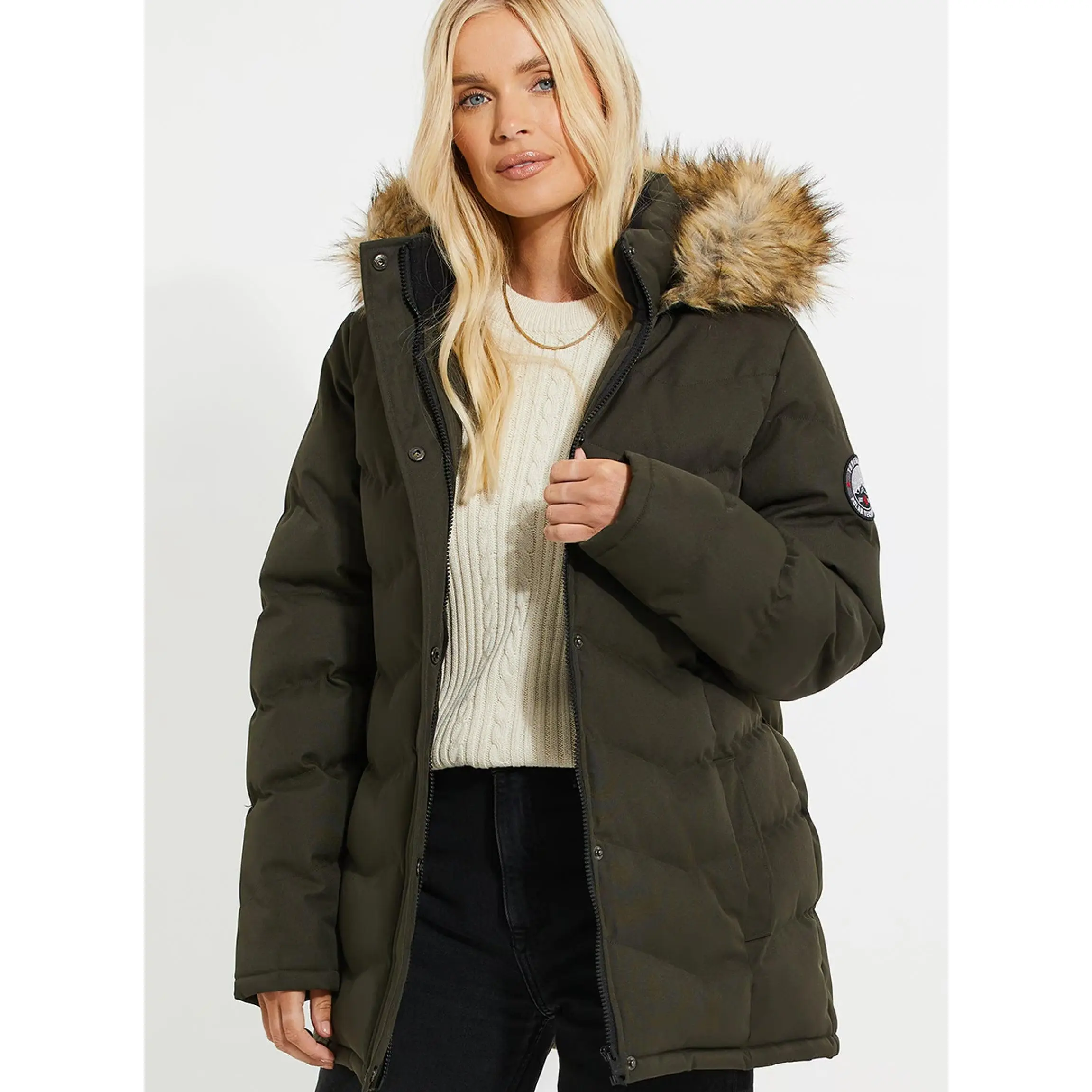 Threadbare Woodie Hooded Short Padded Jacket With Faux Fur Trim