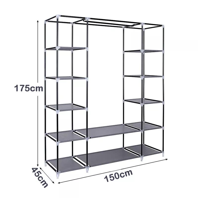 Large Fabric Canvas Wardrobe with Hanging Rail and Shelves for Home Storage - Organiser, Racks 3
