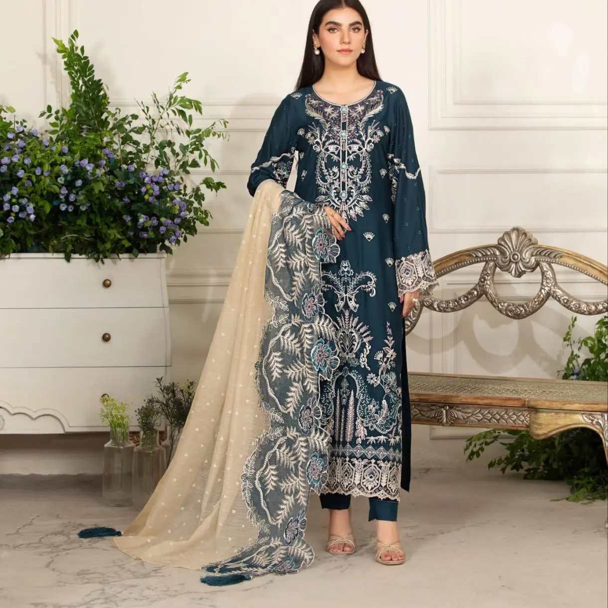 Viscous heav embroidered suit with heavy embroidered dopatta Womenswear