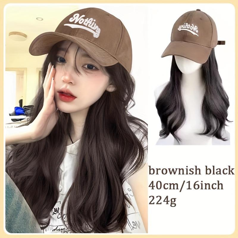 Chic Coffee-Colored Baseball Cap Wig with Body Wave - Synthetic Fiber, Perfect for Halloween & Christmas Parties 3