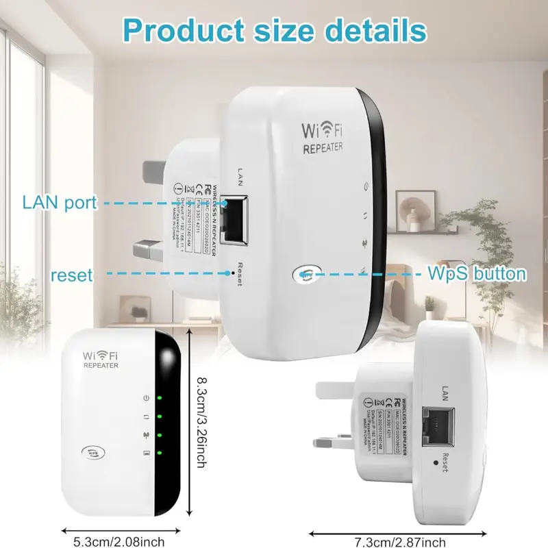 WiFi Extender Booster,WiFi Signal Booster,Internet Coverage Up to 3000 Sq.Ft! Works with 45+ Devices & Features Easy Setup,2.4GHz Band WiFi Extender, and LAN Port,UK Plug 1