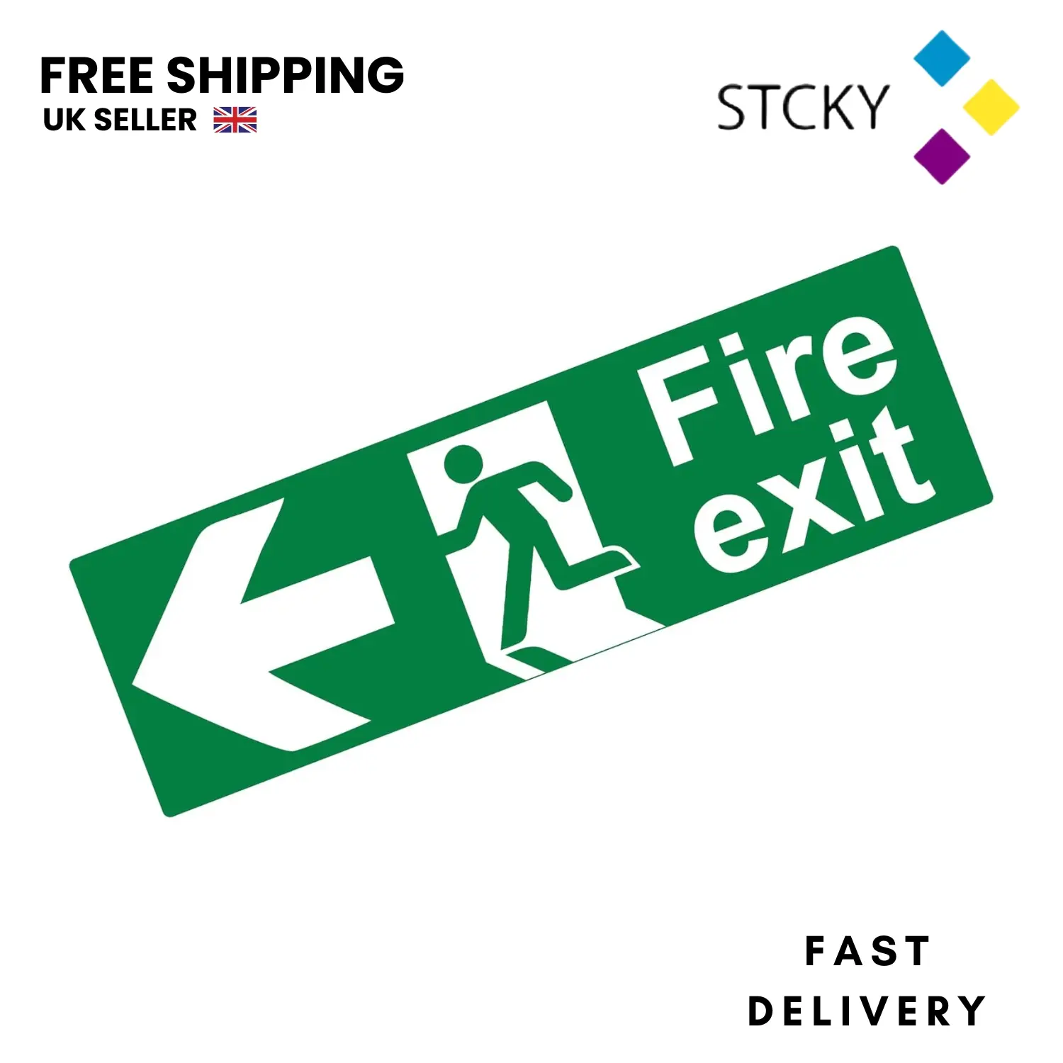 stcky Fire Exit Sign - 30cm x 10cm Ideal Sized Fire Exit Left Arrow Self Adhesive Vinyl Signs Decor monthly  budget