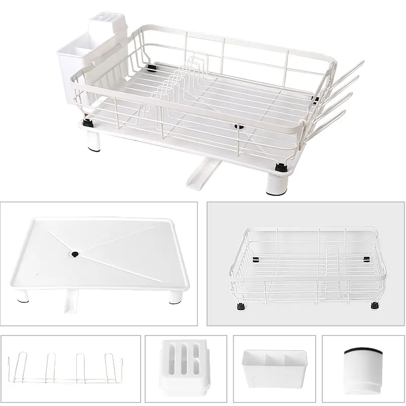 Dish Drying Rack Stainless Steel Dish Drainer with Drip Tray and Utensil Holder 4