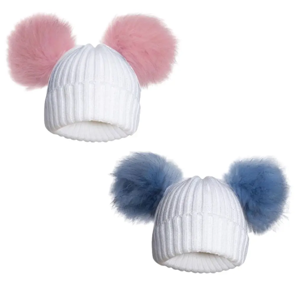 NB-12 Months Baby 2 Pom Pom Winter Knitted Hat