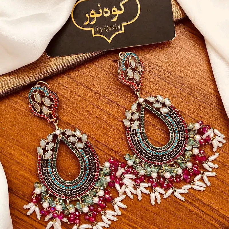 Pakistani Original Gold Plated Noratan Lightweight Big Earrings..... 2