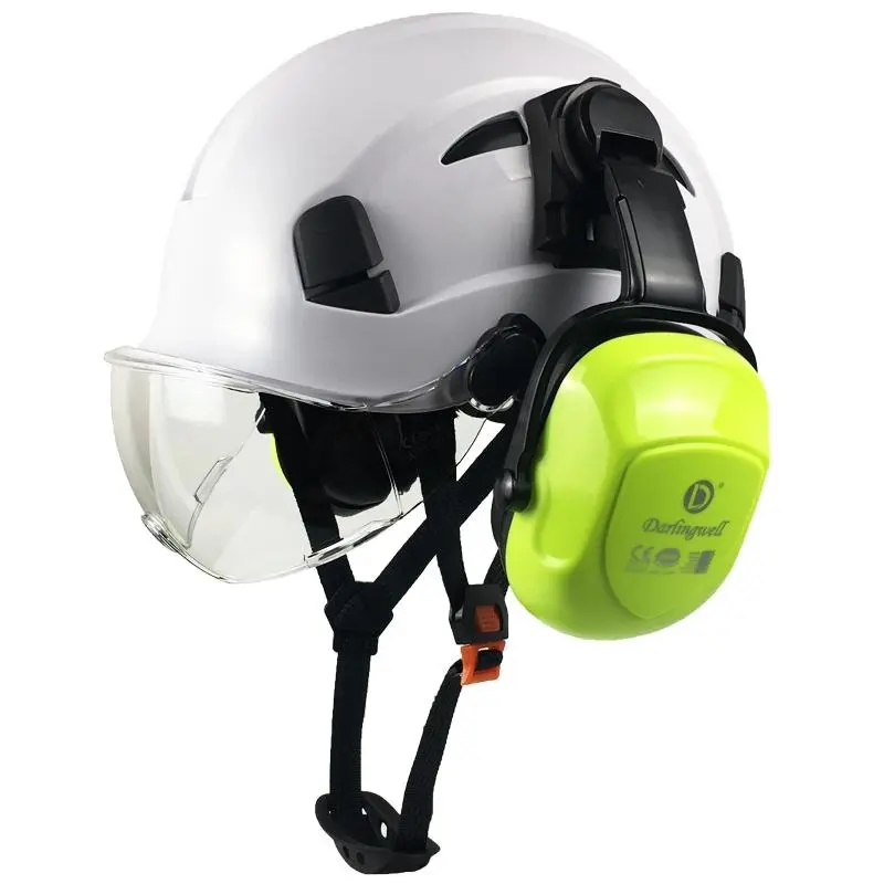 Helmet with goggles and noise reduction protective earmuffs, (helmet + earmuffs + goggles) set or (safety helmet + earmuffs) set