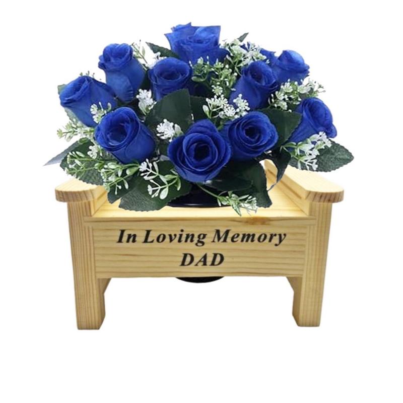 Wooden Bench With Black Grave Insert Flower  Holder Pot Memorial Vase Tribute Ornament decor 8