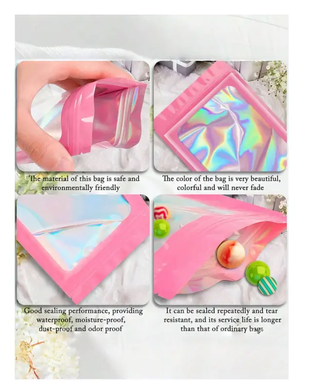 30pcs PVC Jewelry Storage Bag - Laser Transparent Pink Packaging Bag - Organiser 1