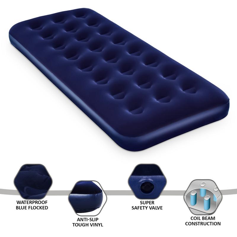 Premium Quality Flocked Single Airbed by Crystals for Indoor and Outdoor Use 3