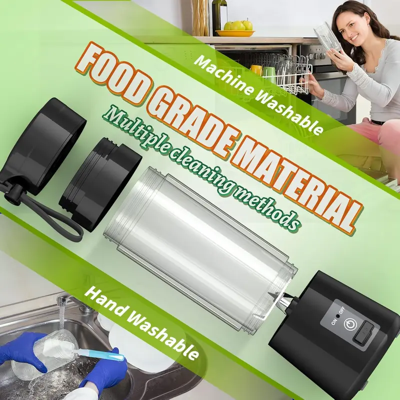Portable Blender, Personal Mini Smoothie Blender, Juicer Blenders for Kitchen with USB Rechargeable and 6 Strong Cutting Power Blades, Ninja Blast Blender, Cordless 380ml Individual Blender for Gym, Office, Home, Travel portable blender juice 5