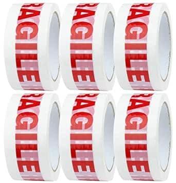 6 Rolls of Fragile Tape for Packing Boxes/Fragile Packing Tape - 48mm x 66m, Packing Tape Strong for Moving House, Packing Parcels, Cardboard Boxes & Cartons 3