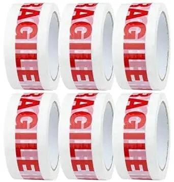6 Rolls of Fragile Tape for Packing Boxes/Fragile Packing Tape - 48mm x 66m, Packing Tape Strong for Moving House, Packing Parcels, Cardboard Boxes & Cartons 3