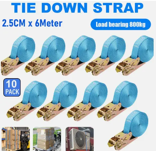 10Pcs Endless Ratchet Lashing Straps Tie Down Straps 6Mx25mm Cargo Lashing 800kg 1