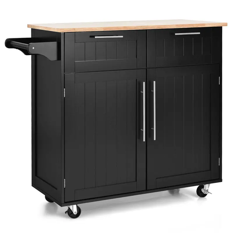 COSTWAY Rolling Kitchen Island with 2-Door Storage Cabinet 0
