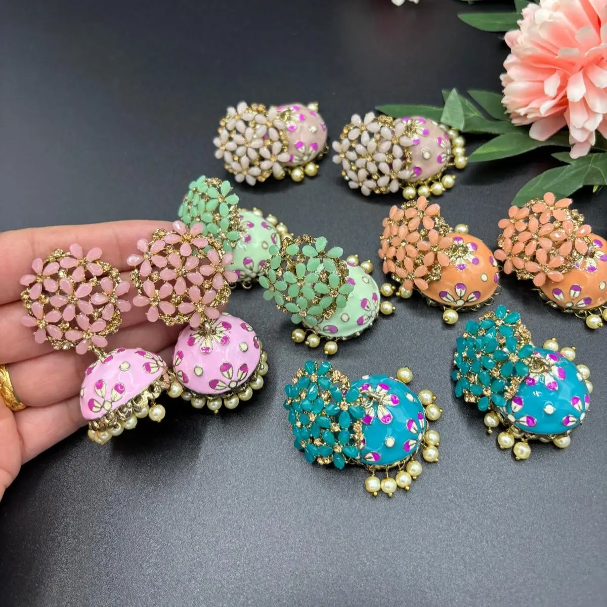 Designer Meenakari Kundan Gold Jhumka Earrings Wedding Jewellery