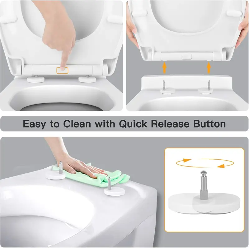 Soft Close Toilet Seat, Toilet Seat with Quick Release for Easy Clean, Simple Top Fixing, Standard Toilet Seats White with Adjustable Hinges, O Shape 3