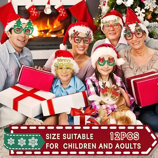 Christmas Glasses Glitter Party Glasses ​Frames Christmas Decoration Eyeglasses for Christmas Parties New Year Favors Photo Booth Light Lightweight Accessory Comfortable Gift Masks Props Room Ornaments 1