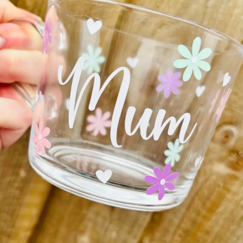 Large Mother’s Day glass flower/heart mug