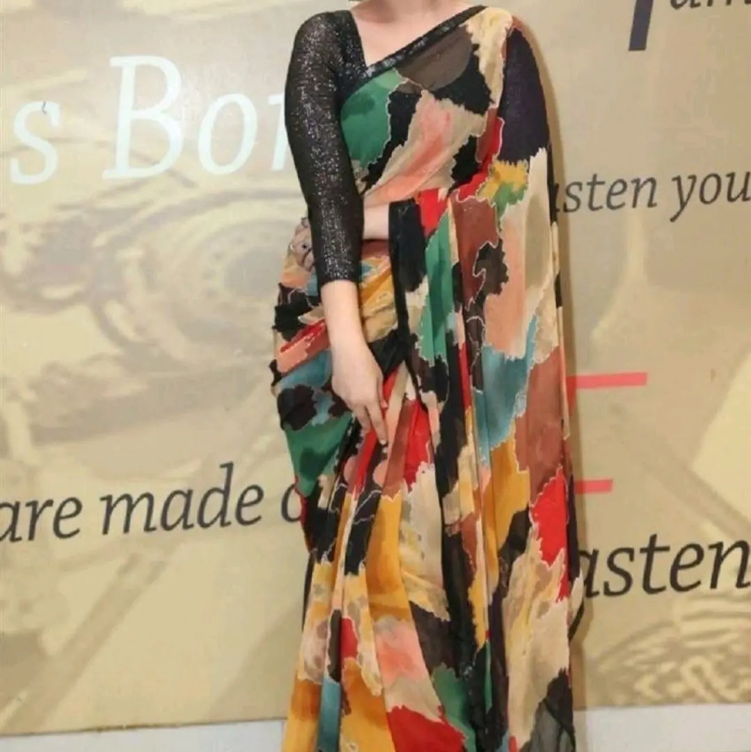 Inasa Chiffon Sabyasachi Print Blouse with Sequence Lace Border - Available at Meera's Fashion - Shirts, Top