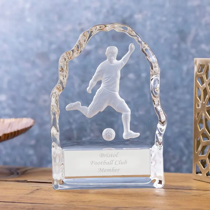 EIO Gifts Personalised Glass Footballer Wedge Trophy/Display - Engraved with any custom text 1