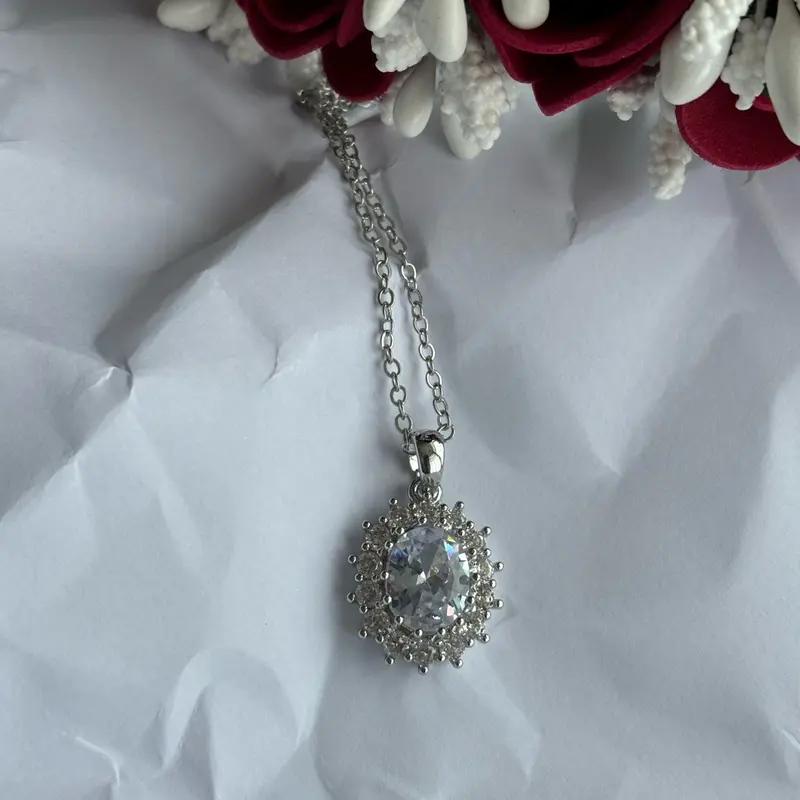 Gold-Plated Necklace with Purple Stone and White Stones - Floral Halo Design 6