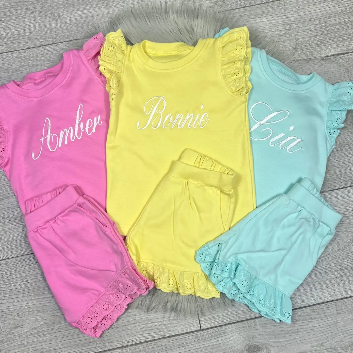 Personalised Frill Embroidered Short Set - Children's