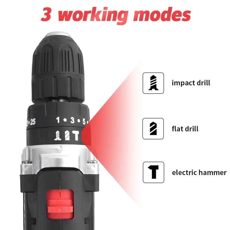 21V Cordless Combi Hammer Impact Drill Driver Electric Screwdriver Kit+2 Battery 5
